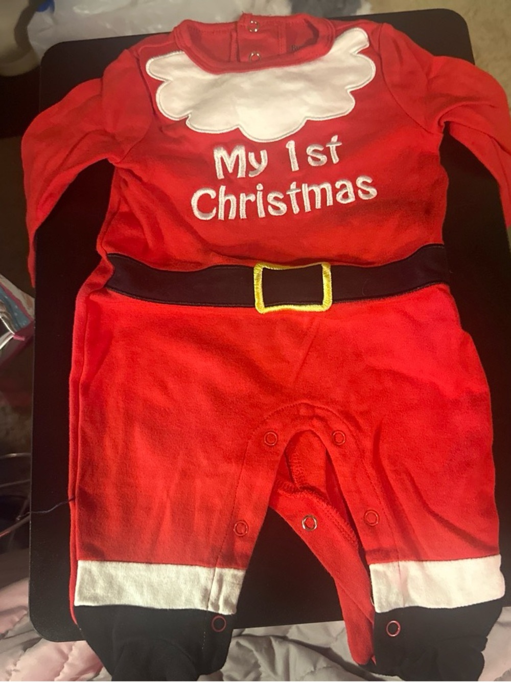 Baby 'My 1st Christmas' Santa One-Piece - Red & White with beard